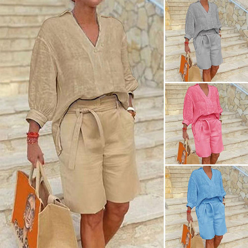 Women’s Casual V Neck Top and Shorts Set