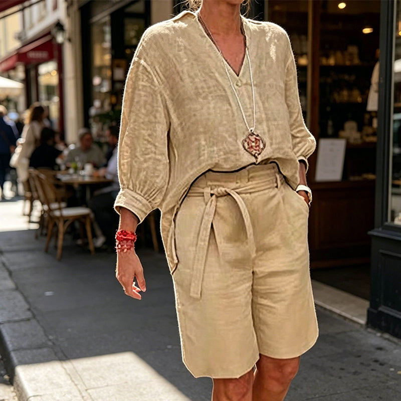 Women’s Casual V Neck Top and Shorts Set