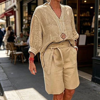 Women’s Casual V Neck Top and Shorts Set