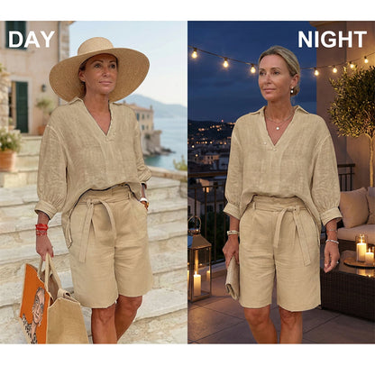Women’s Casual V Neck Top and Shorts Set