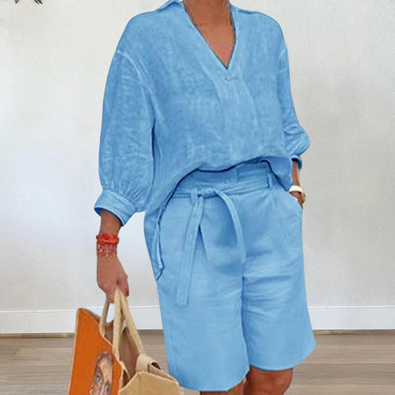 Women’s Casual V Neck Top and Shorts Set