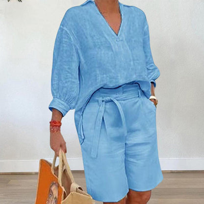 Women’s Casual V Neck Top and Shorts Set