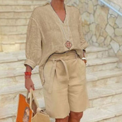 Women’s Casual V Neck Top and Shorts Set