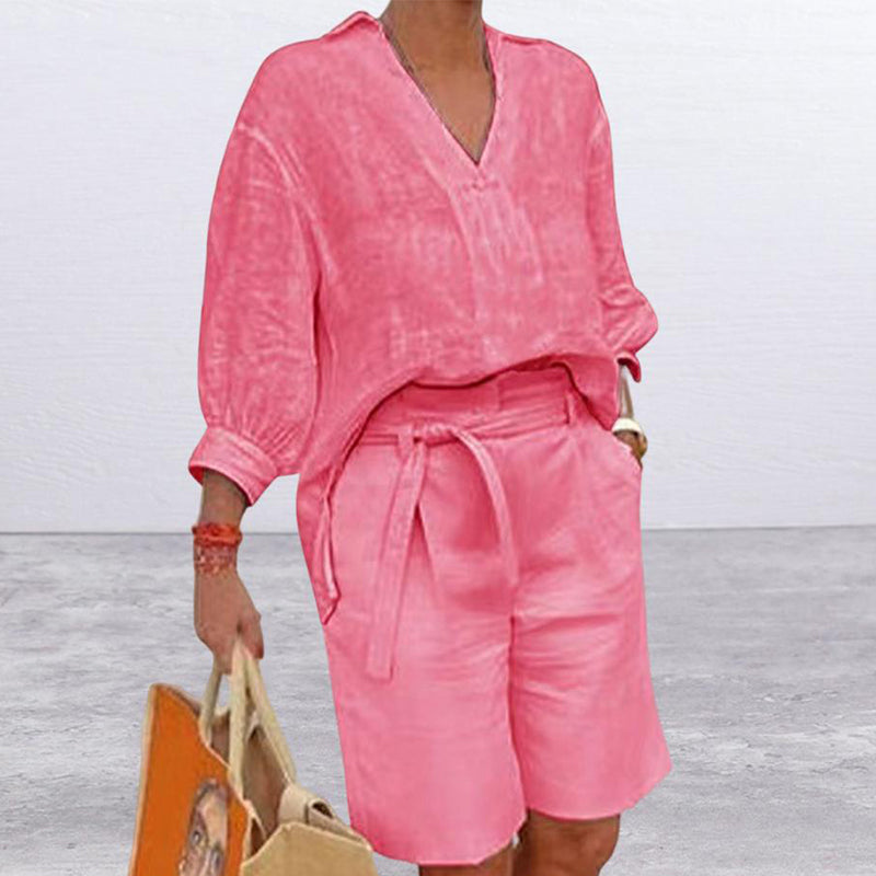 Women’s Casual V Neck Top and Shorts Set