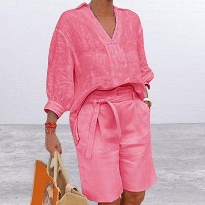 Women’s Casual V Neck Top and Shorts Set