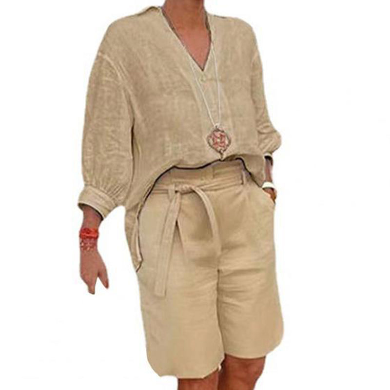 Women’s Casual V Neck Top and Shorts Set