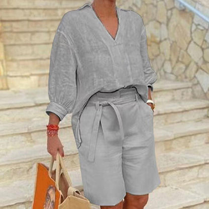 Women’s Casual V Neck Top and Shorts Set