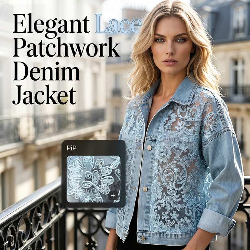 ⌛Limited-time offer-Women's Loose Floral Lace Patchwork Denim Jacket