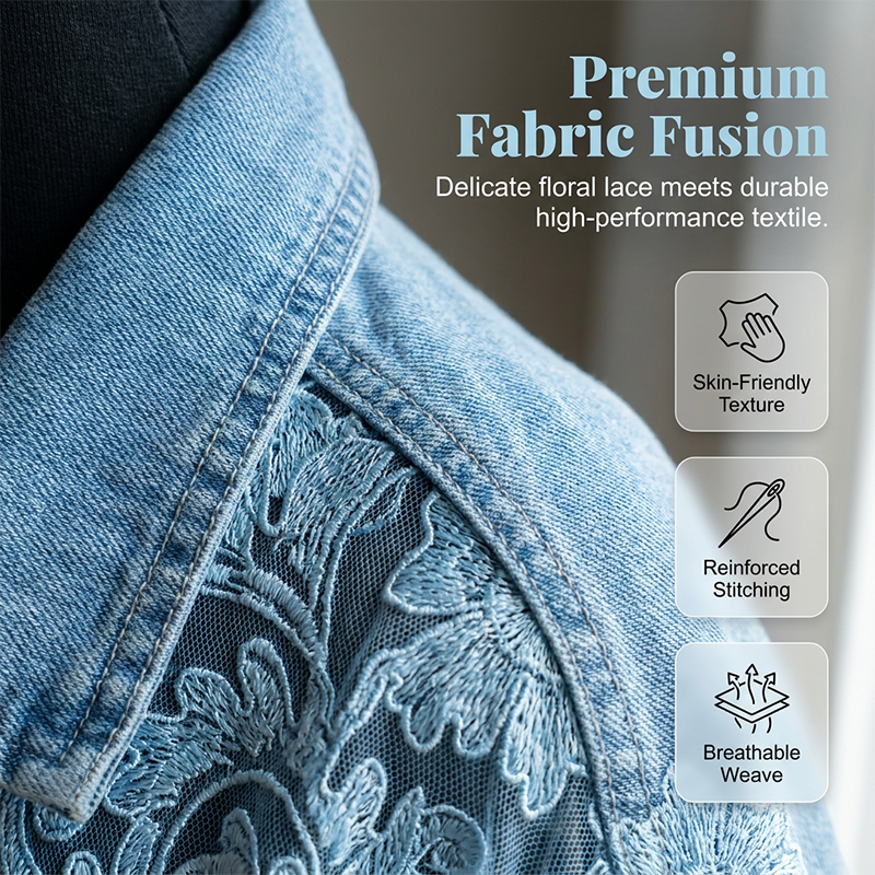 ⌛Limited-time offer-Women's Loose Floral Lace Patchwork Denim Jacket