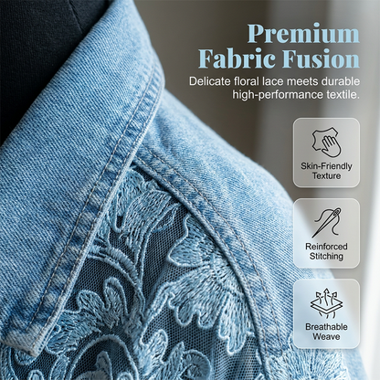 ⌛Limited-time offer-Women's Loose Floral Lace Patchwork Denim Jacket