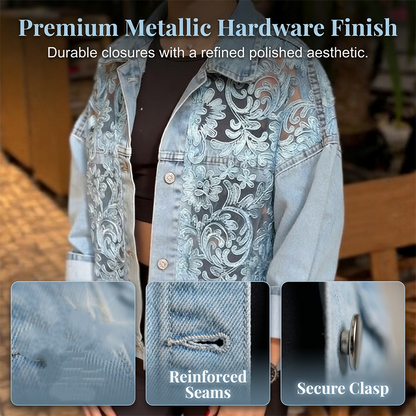 ⌛Limited-time offer-Women's Loose Floral Lace Patchwork Denim Jacket