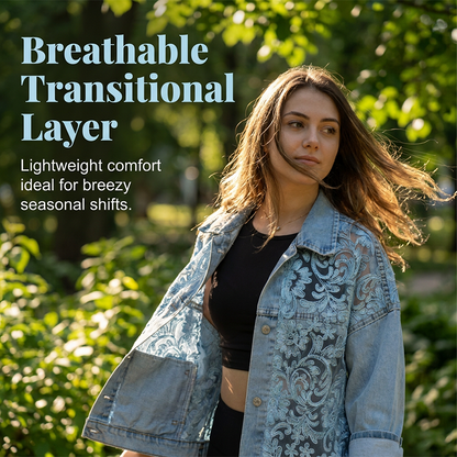 ⌛Limited-time offer-Women's Loose Floral Lace Patchwork Denim Jacket