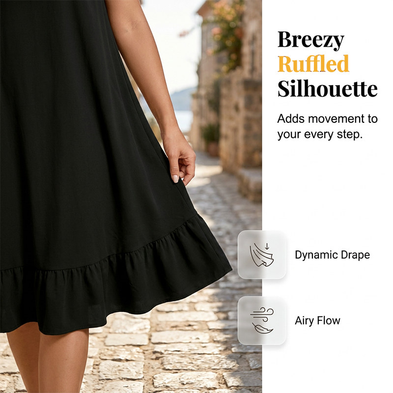 👗Women Casual Sleeveless Ruffle Dress – Breezy Casual Midi Dress ✨