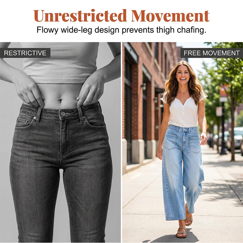 Women's Wide-Leg Jeans with Patch Pockets