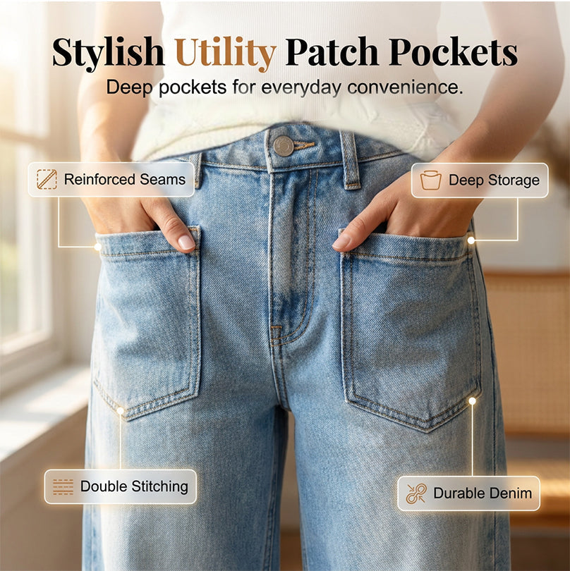 Women's Wide-Leg Jeans with Patch Pockets