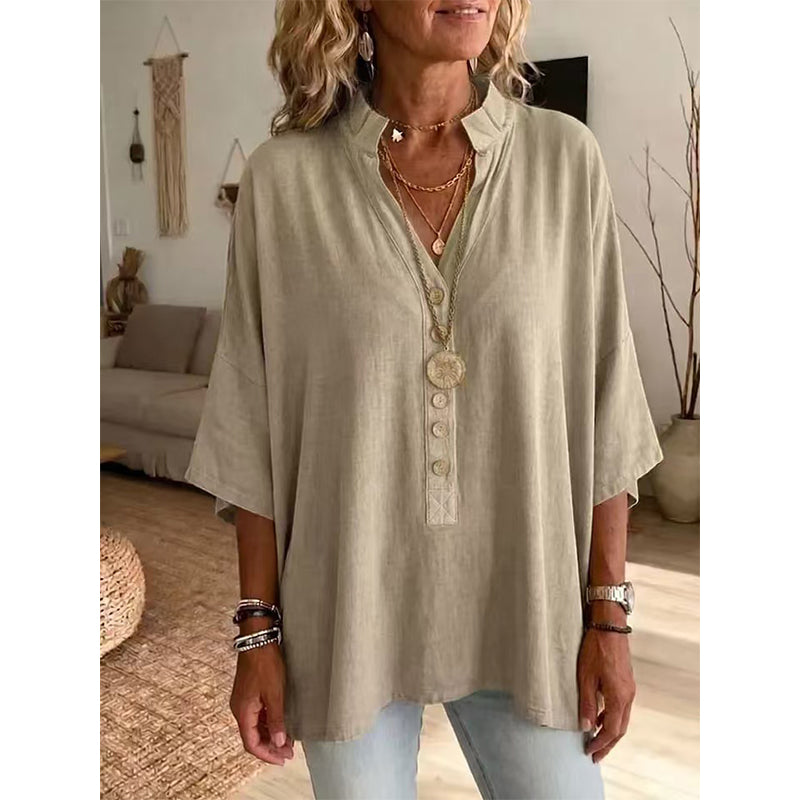 👚✨Women's Half Sleeve Button-Up V-Neck Shirts – Effortless Everyday Chic💫