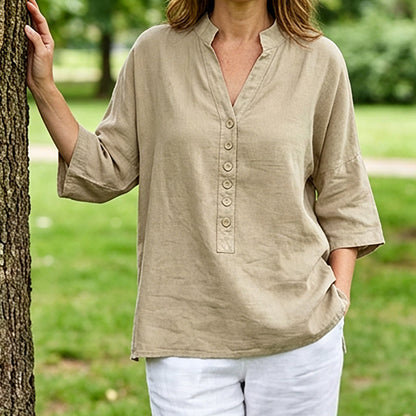 👚✨Women's Half Sleeve Button-Up V-Neck Shirts – Effortless Everyday Chic💫
