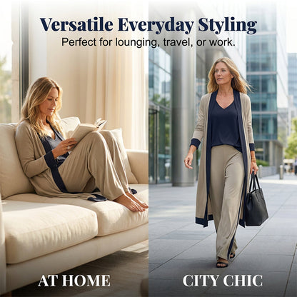 ⌛50% off new arrivals-Women’s 3 Piece Outfit Contrast Color Cardigan Vest Pants Set