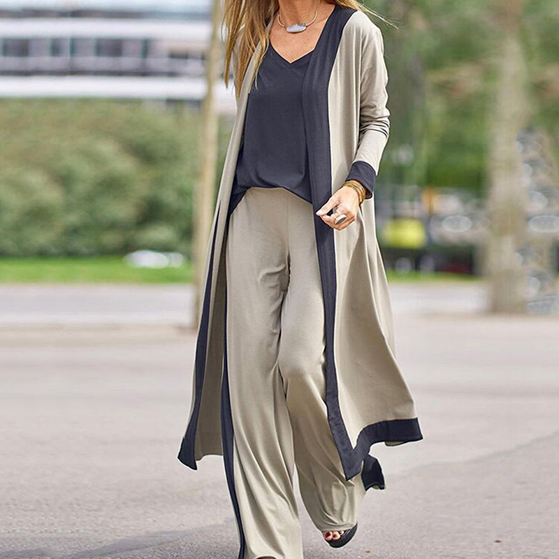 ⌛50% off new arrivals-Women’s 3 Piece Outfit Contrast Color Cardigan Vest Pants Set