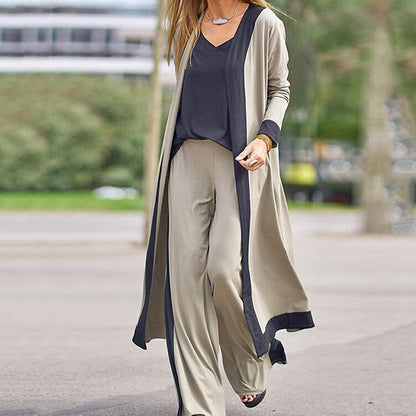 ⌛50% off new arrivals-Women’s 3 Piece Outfit Contrast Color Cardigan Vest Pants Set