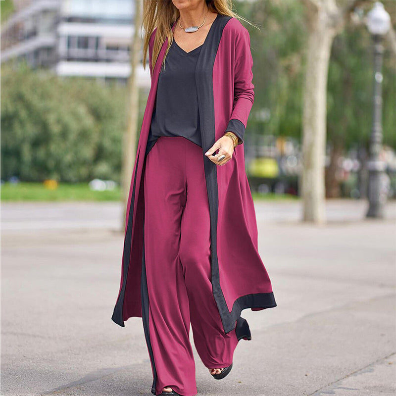 ⌛50% off new arrivals-Women’s 3 Piece Outfit Contrast Color Cardigan Vest Pants Set