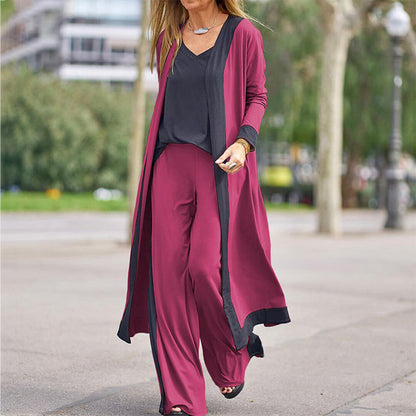 ⌛50% off new arrivals-Women’s 3 Piece Outfit Contrast Color Cardigan Vest Pants Set