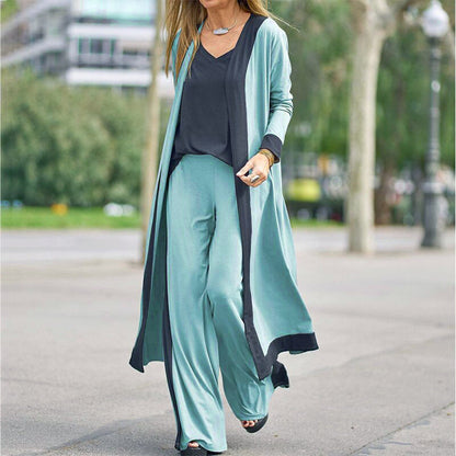 ⌛50% off new arrivals-Women’s 3 Piece Outfit Contrast Color Cardigan Vest Pants Set