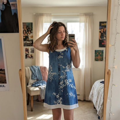 👗☀️Women's Faux Two-Piece Denim Print Dress - Throw It On And Look Instantly Put Together✨