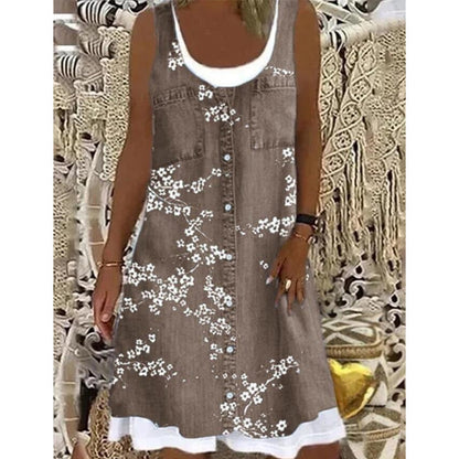 👗☀️Women's Faux Two-Piece Denim Print Dress - Throw It On And Look Instantly Put Together✨