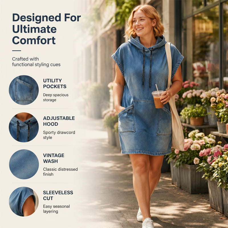 Women's Casual Sleeveless Denim Hoodie Dress