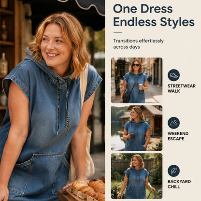 Women's Casual Sleeveless Denim Hoodie Dress