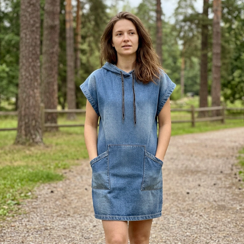 Women's Casual Sleeveless Denim Hoodie Dress