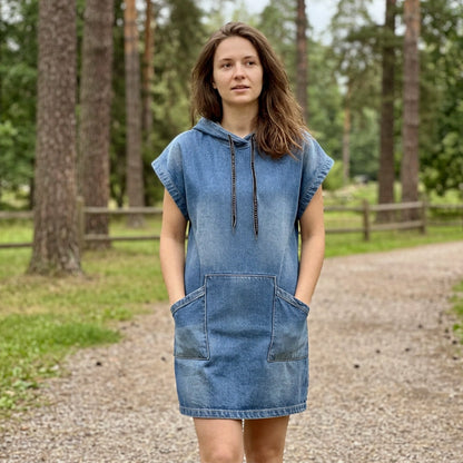 Women's Casual Sleeveless Denim Hoodie Dress