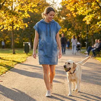 Women's Casual Sleeveless Denim Hoodie Dress