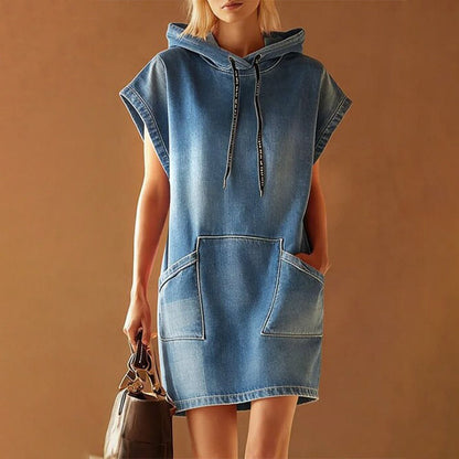 Women's Casual Sleeveless Denim Hoodie Dress