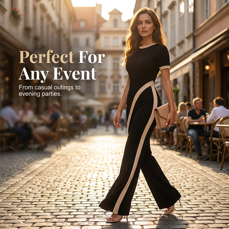 Women's Short Sleeve Top & Flared Pants Set