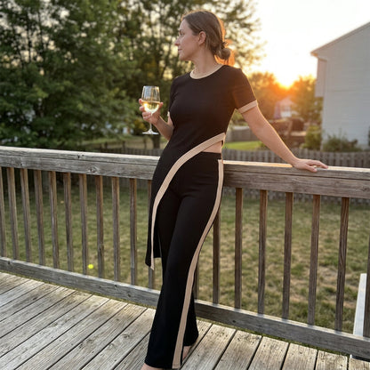 Women's Short Sleeve Top & Flared Pants Set