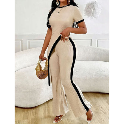 Women's Short Sleeve Top & Flared Pants Set
