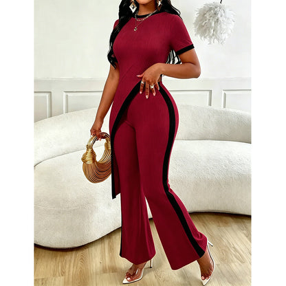 Women's Short Sleeve Top & Flared Pants Set