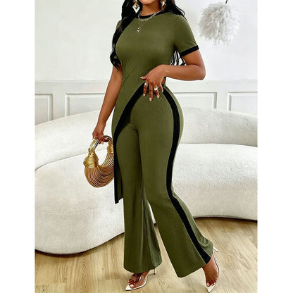 Women's Short Sleeve Top & Flared Pants Set