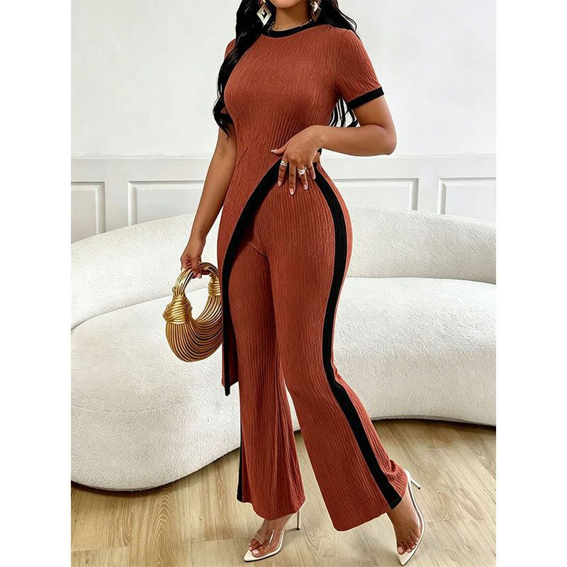 Women's Short Sleeve Top & Flared Pants Set