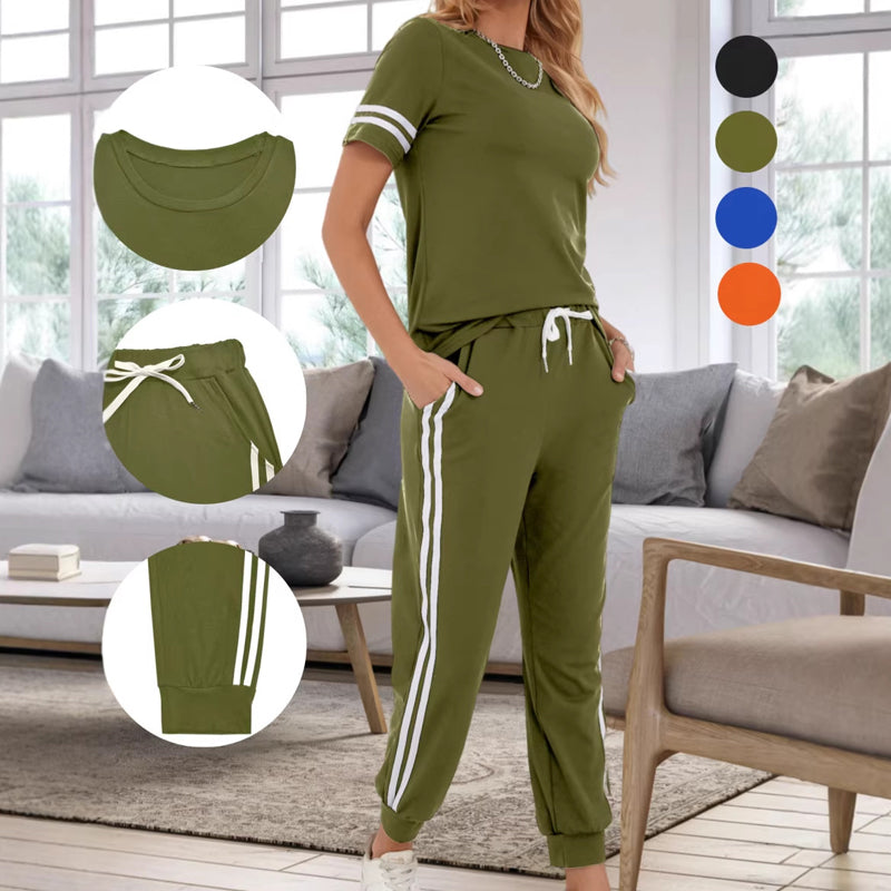Women's Casual Two-Piece Set with Side Stripes