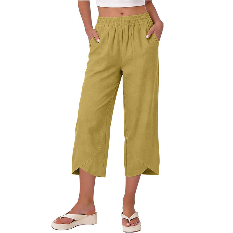 Women’s Casual Loose Fit Wide-Leg Crop Pants
