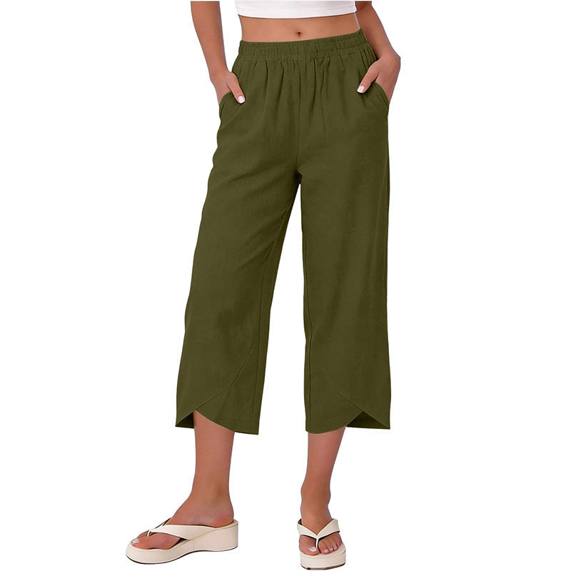 Women’s Casual Loose Fit Wide-Leg Crop Pants
