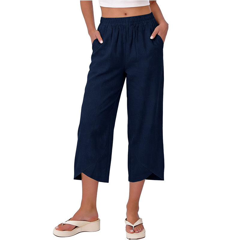 Women’s Casual Loose Fit Wide-Leg Crop Pants