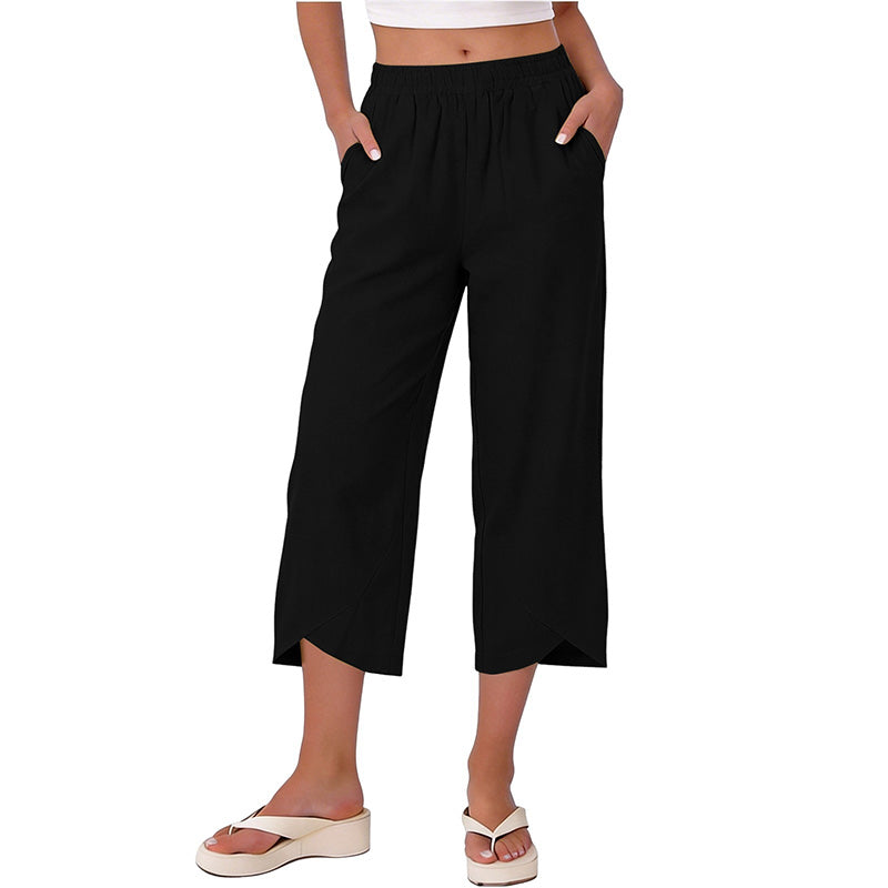 Women’s Casual Loose Fit Wide-Leg Crop Pants
