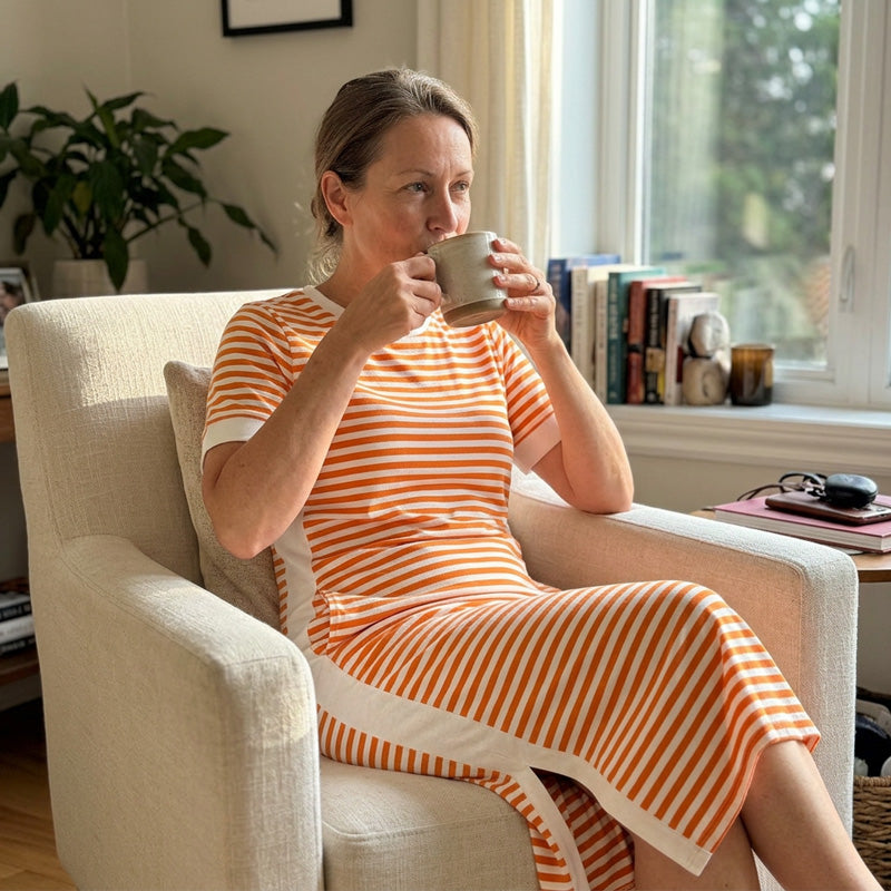 Women's Striped Short Sleeve Midi Dress