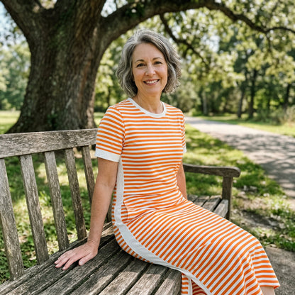 Women's Striped Short Sleeve Midi Dress