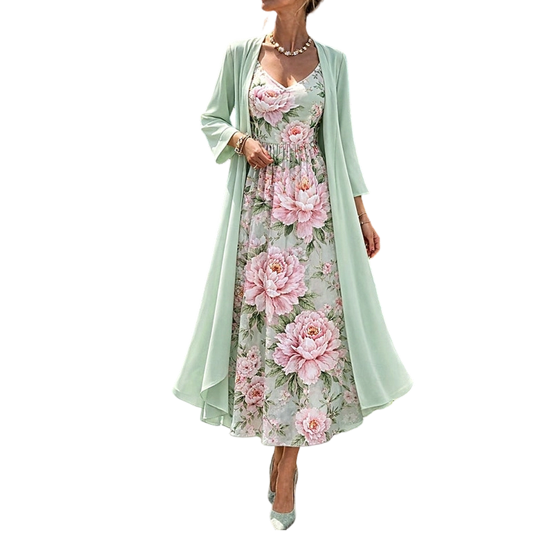🌸👗Women's Elegant Two-Piece Floral Dress Set – Perfect Summer Holiday Look✨