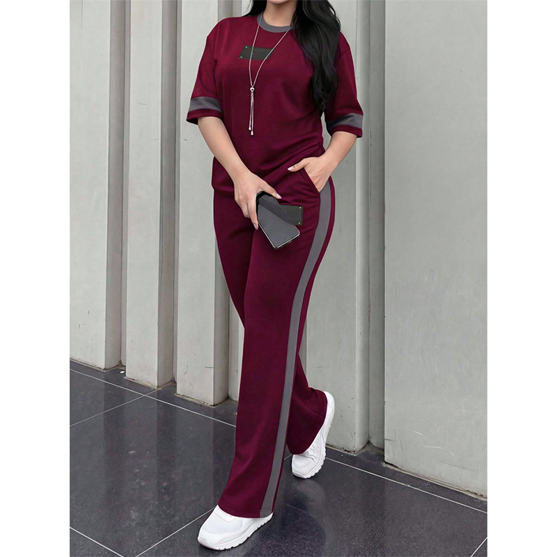 🔥Women's Casual Two-Piece Lounge Set with Stripe Detail